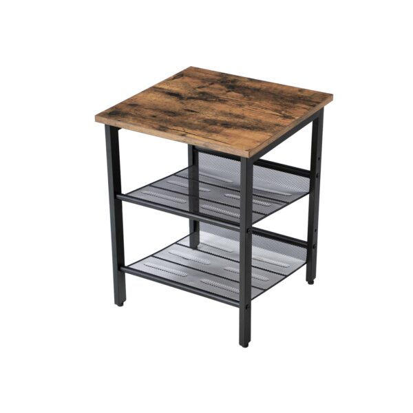Set of 2 Side Table Nightstand with Medium Wood Finish Top and Mesh Shelves - Image 2