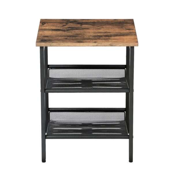Set of 2 Side Table Nightstand with Medium Wood Finish Top and Mesh Shelves - Image 3