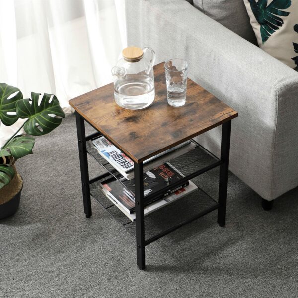 Set of 2 Side Table Nightstand with Medium Wood Finish Top and Mesh Shelves - Image 4