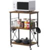 Black Metal Rustic Brown Wood 3-Shelf Kitchen Baker's Rack Microwave Cart