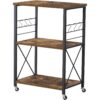 Black Metal Rustic Brown Wood 3-Shelf Kitchen Baker's Rack Microwave Cart - Image 2