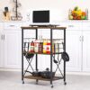 Black Metal Rustic Brown Wood 3-Shelf Kitchen Baker's Rack Microwave Cart - Image 3