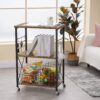 Black Metal Rustic Brown Wood 3-Shelf Kitchen Baker's Rack Microwave Cart - Image 4