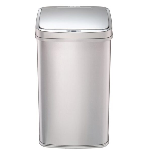 Silver 13-Gallon Stainless Steel Kitchen Trash Can with Motion Sensor Lid - Image 2