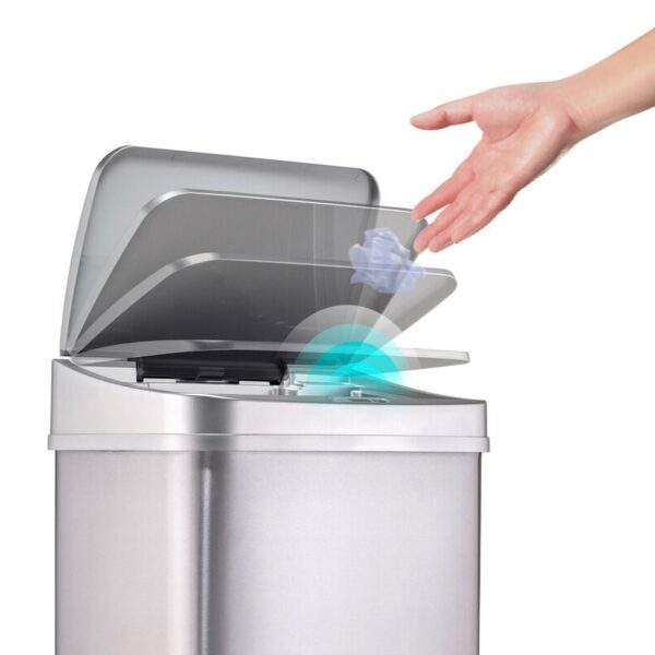 Silver 13-Gallon Stainless Steel Kitchen Trash Can with Motion Sensor Lid - Image 4