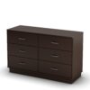 Chocolate Brown Modern Bedroom 6-Drawer Double Dresser Wardrobe