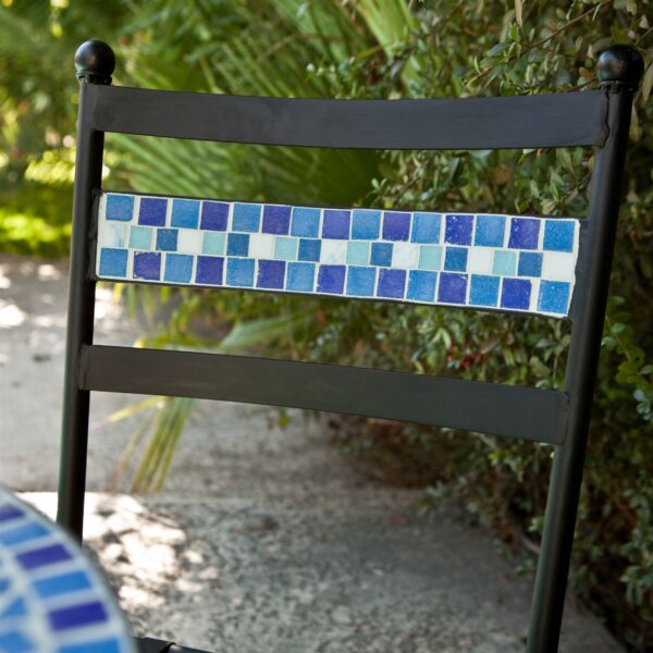 Set of 2 Black Powder Coated Metal Patio Bistro Chairs with Aqua Blue Backrest - Image 2