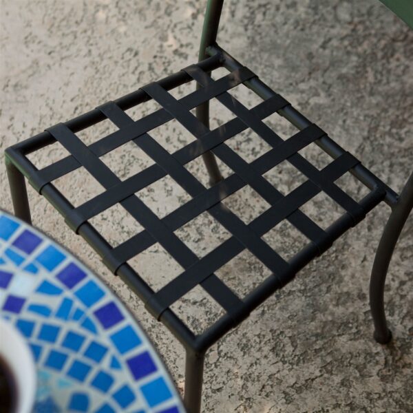 Set of 2 Black Powder Coated Metal Patio Bistro Chairs with Aqua Blue Backrest - Image 3