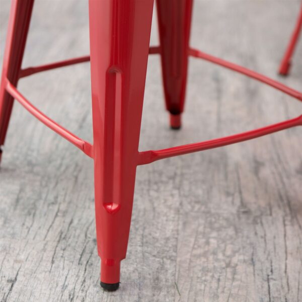 Set of 2 - Modern 30-inch Metal Bar Stools in Red Powder Coat Finish - Image 3
