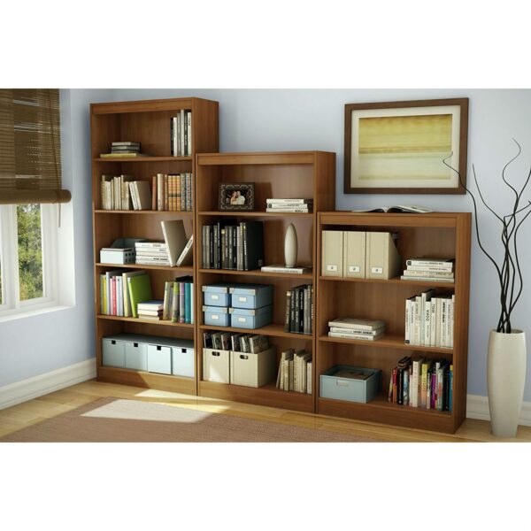 Contemporary 4-Shelf Bookcase in Medium Cherry Wood Finish - Image 3