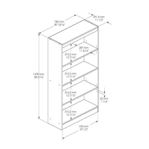 Contemporary 4-Shelf Bookcase in Medium Cherry Wood Finish - Image 4