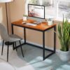 Compact Modern Home Office Laptop Computer Desk Table Metal Frame Wood Top - Image 2
