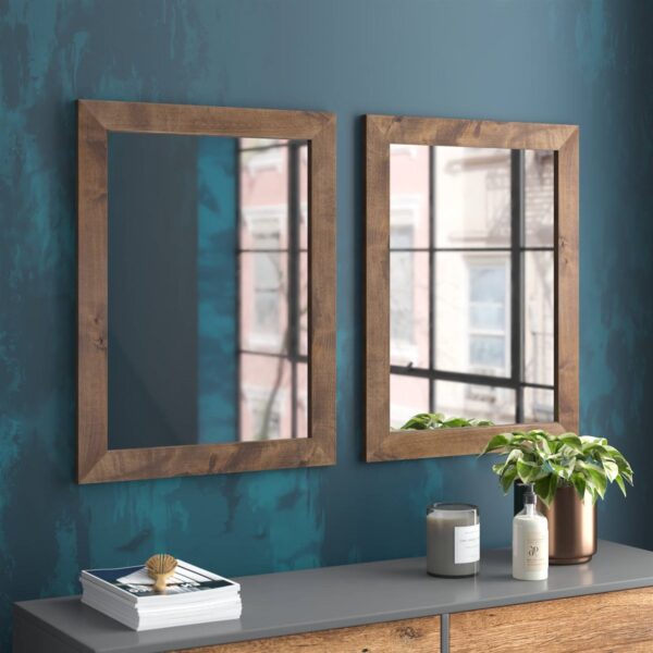 Set of 2 Modern Farmhouse Mirror Set Distressed Brown Wood Frame 31 x 24 inch - Image 2