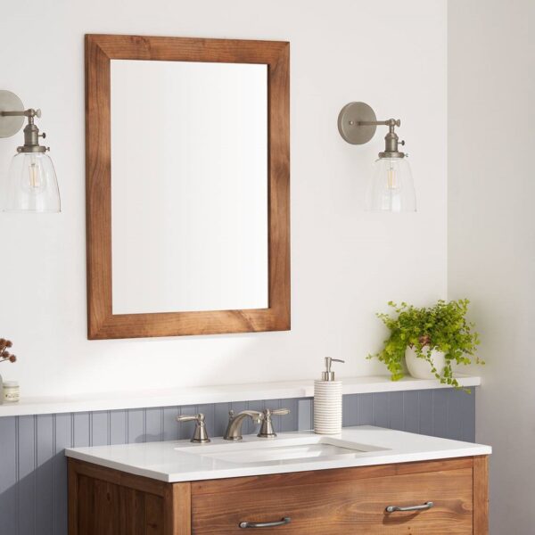 Set of 2 Modern Farmhouse Mirror Set Distressed Brown Wood Frame 31 x 24 inch - Image 5
