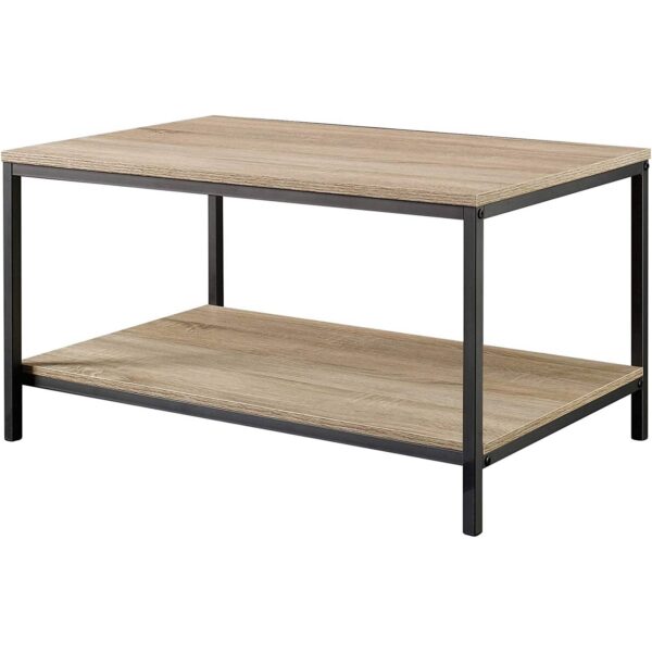 Modern Industrial 2-Tier Coffee Table in Rustic Light Oak Wood Finish - Image 2