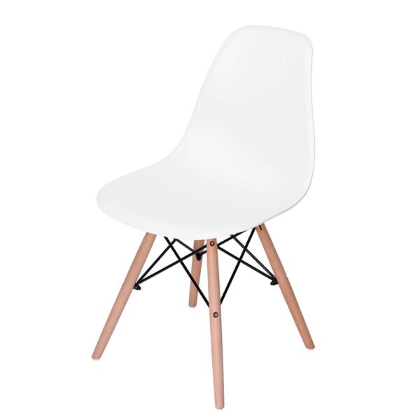 Set of 4 Modern Armless Dining Chairs in White with Wood Legs - Image 2