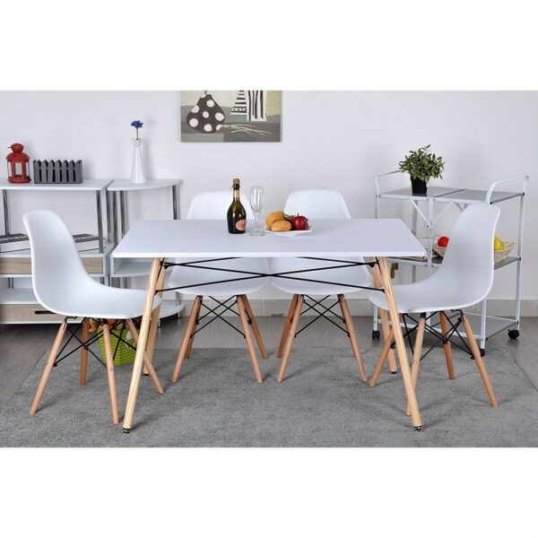 Set of 4 Modern Armless Dining Chairs in White with Wood Legs - Image 3