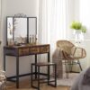Farmhouse Vanity Table Set Writing Desk Jewelry Station Folding Mirror - Image 2