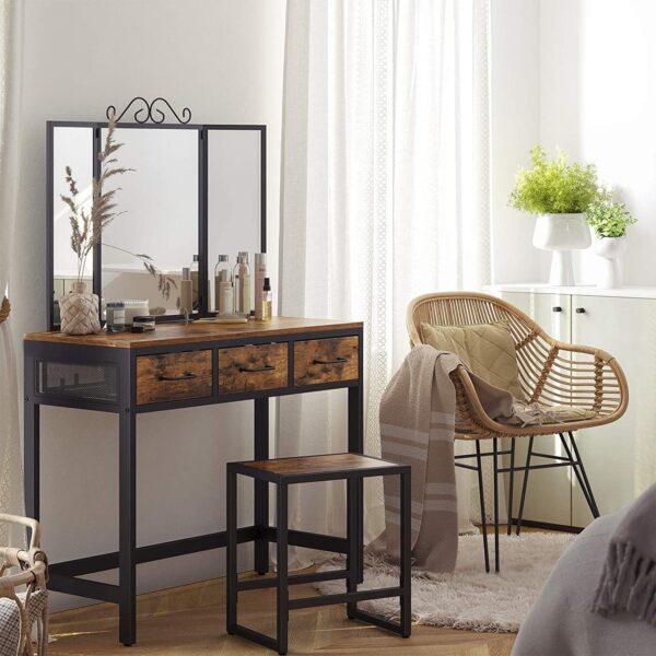 Farmhouse Vanity Table Set Writing Desk Jewelry Station Folding Mirror - Image 2