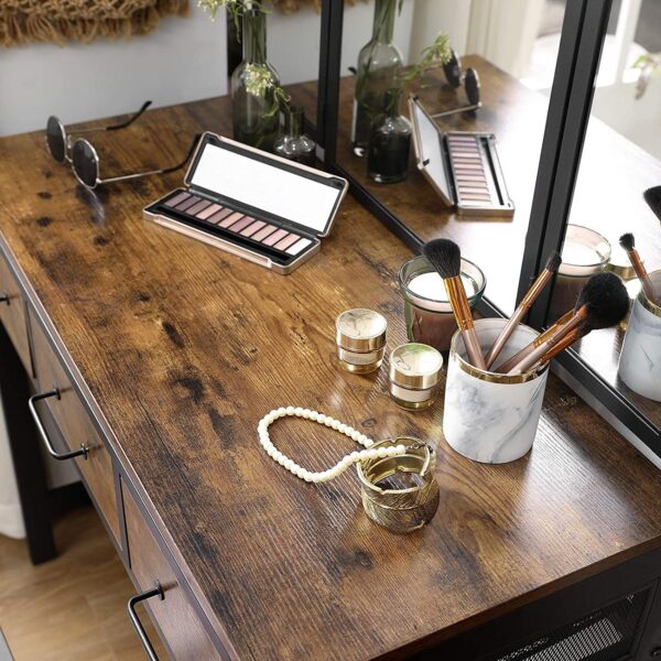 Farmhouse Vanity Table Set Writing Desk Jewelry Station Folding Mirror - Image 4