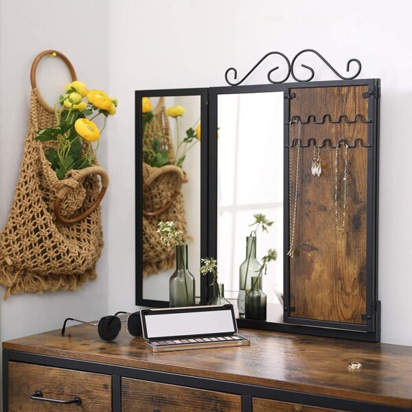 Farmhouse Vanity Table Set Writing Desk Jewelry Station Folding Mirror - Image 5