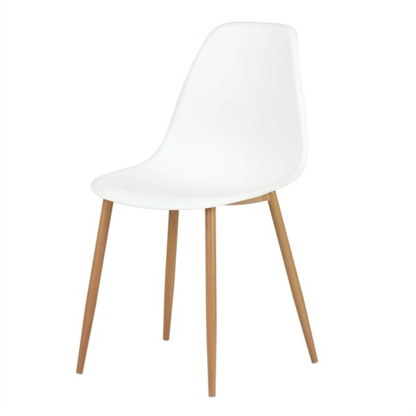 Set of 4 Modern Mid Century Style Dining Chairs in White with Wood Finish Legs - Image 2