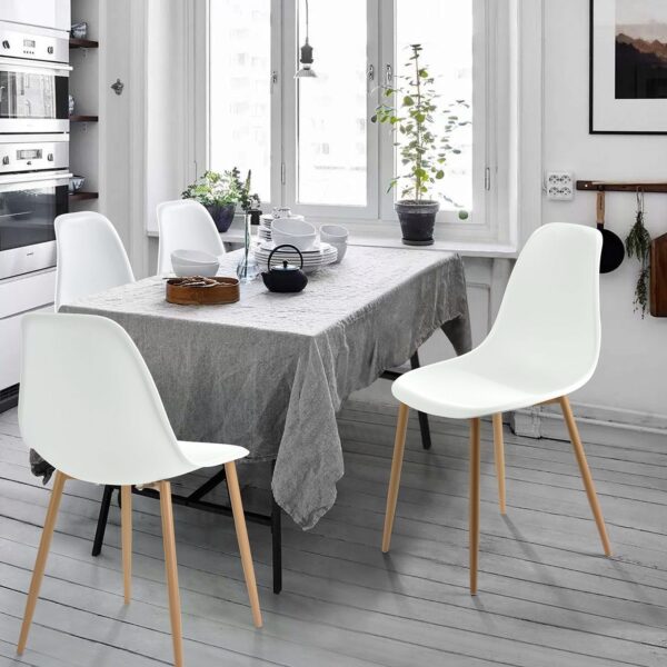 Set of 4 Modern Mid Century Style Dining Chairs in White with Wood Finish Legs - Image 3