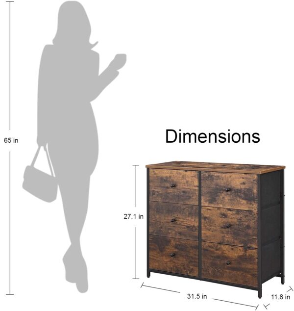 Farmhouse Wood Top Lightweight 6 Fabric Drawer Dresser - Image 4