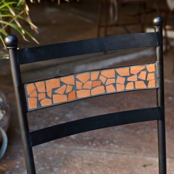 Set of 2 Outdoor Patio Dining Chairs in Black Iron with Terracotta Backrest - Image 2