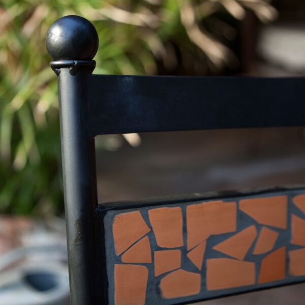 Set of 2 Outdoor Patio Dining Chairs in Black Iron with Terracotta Backrest - Image 3