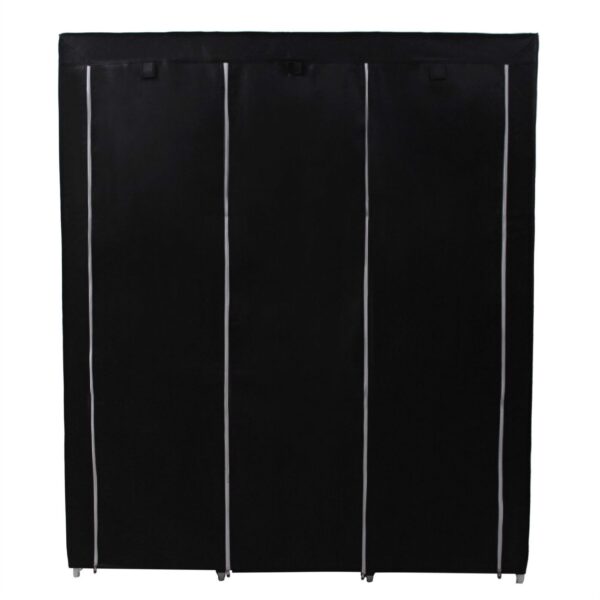 Steel Frame Black Fabric Portable Wardrobe Clothes Closet with Storage Shelves - Image 3