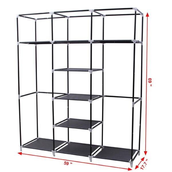 Steel Frame Black Fabric Portable Wardrobe Clothes Closet with Storage Shelves - Image 4