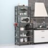 Modern Gray Metal Wood Kitchen Baker's Rack Shelf Microwave Stand - Image 2