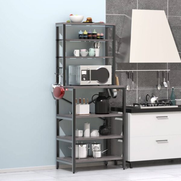 Modern Gray Metal Wood Kitchen Baker's Rack Shelf Microwave Stand - Image 2