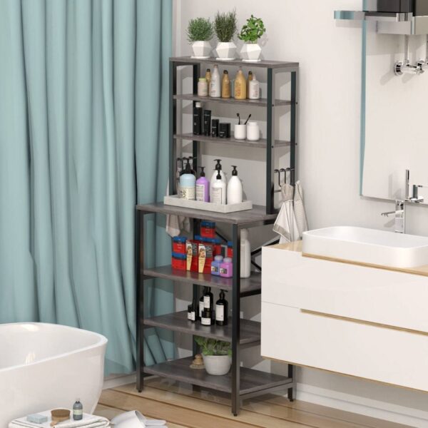 Modern Gray Metal Wood Kitchen Baker's Rack Shelf Microwave Stand - Image 5