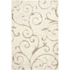 3'3 x 5'3 Shag Area Rug in Beige Off White with Scrolling Floral Pattern