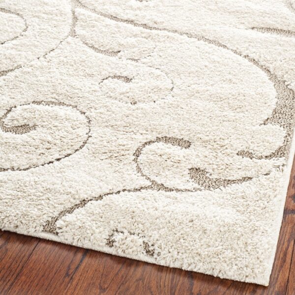 3'3 x 5'3 Shag Area Rug in Beige Off White with Scrolling Floral Pattern - Image 2