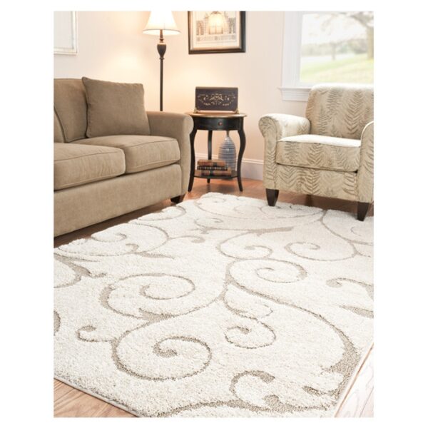 3'3 x 5'3 Shag Area Rug in Beige Off White with Scrolling Floral Pattern - Image 4