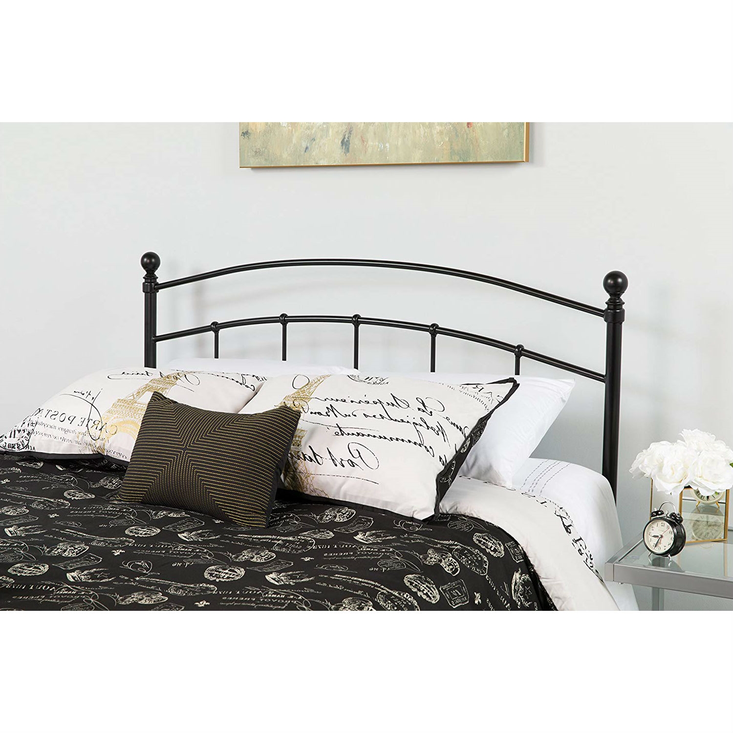 Queen size Contemporary Classic Headboard in Black Metal Finish - Image 2