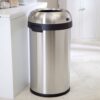 Round Stainless Steel 16-Gallon Kitchen Trash Can with Open Top Design - Image 2