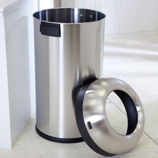Round Stainless Steel 16-Gallon Kitchen Trash Can with Open Top Design - Image 5