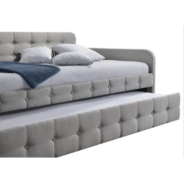 Gray Tufted Polyester Linen Twin Daybed with Trundle - Image 2