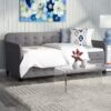 Gray Tufted Polyester Linen Twin Daybed with Trundle - Image 3