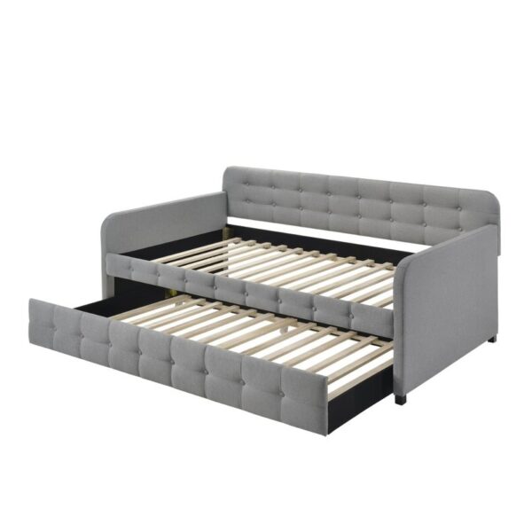 Gray Tufted Polyester Linen Twin Daybed with Trundle - Image 5