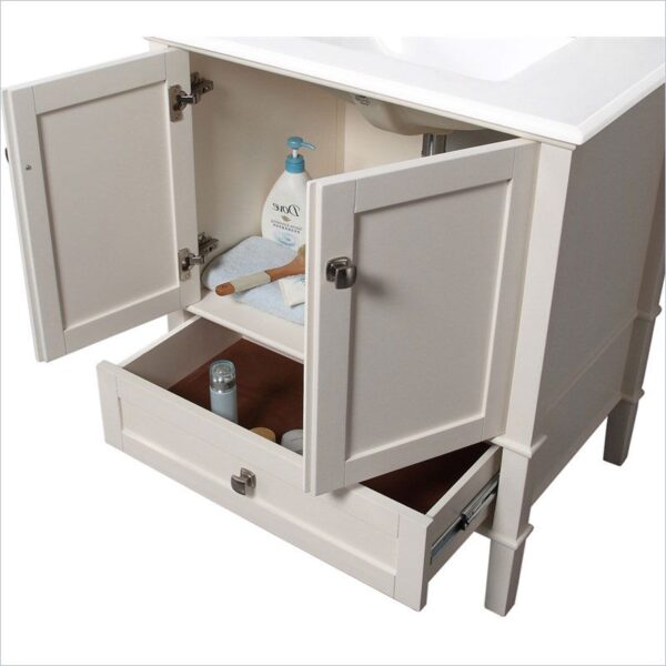 Contemporary Bathroom Vanity in Soft White with Marble Top and Rectangle Sink - Image 2