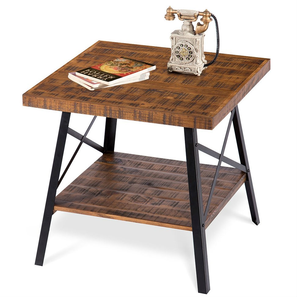 Modern Industrial Solid Wood End Table with Shelf and Metal Legs - Image 2