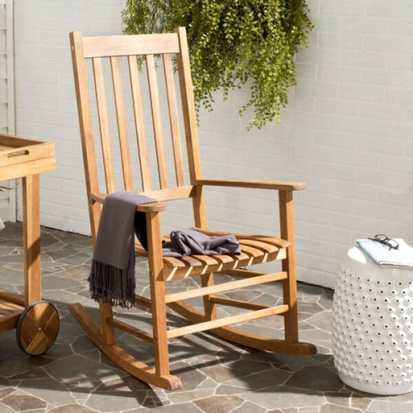 Outdoor Porch Rocker Mission Style Wood Rocking Chair in Teak Finish - Image 2