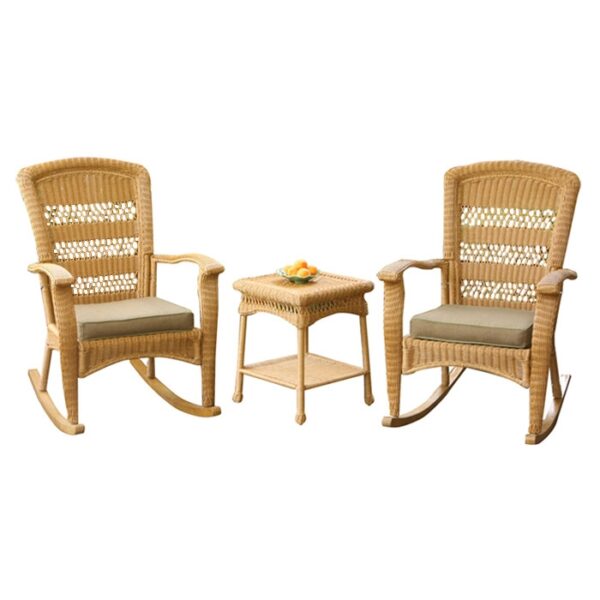 3-Piece Outdoor Porch Rocker Set w/ 2 Amber Wicker Resin Rocking Chairs & Table - Image 2