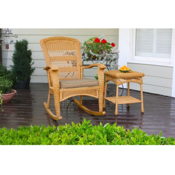 3-Piece Outdoor Porch Rocker Set w/ 2 Amber Wicker Resin Rocking Chairs & Table - Image 3
