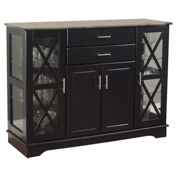 Black Wood Buffet Dining-room Sideboard with Glass Doors - Image 2